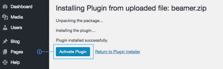 WP activate uploaded plugin example