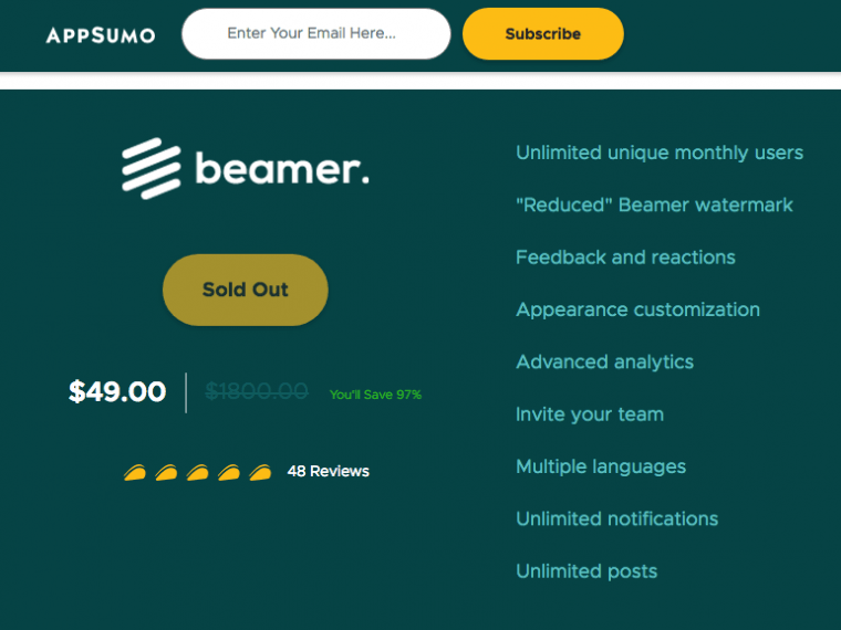Beamer product launch on App Sumo