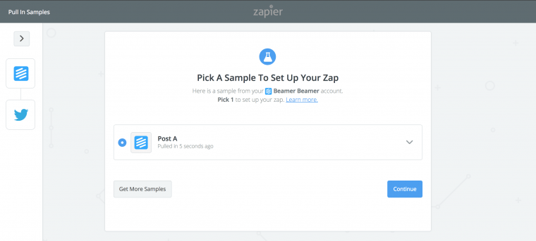 Beamer Zapier sample settings
