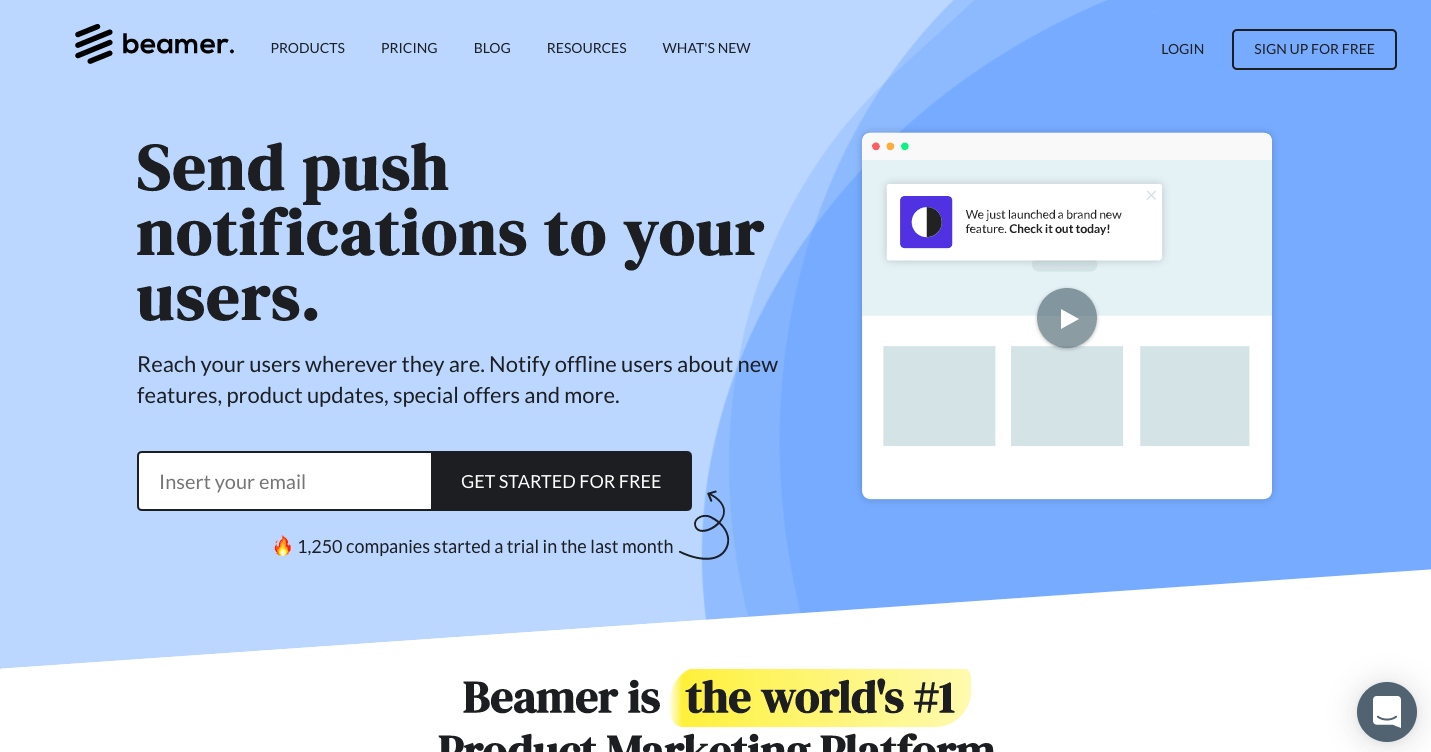 Beamer push notification landing page