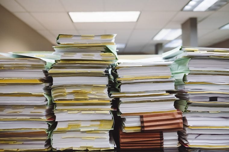 Photograph of towers of papers