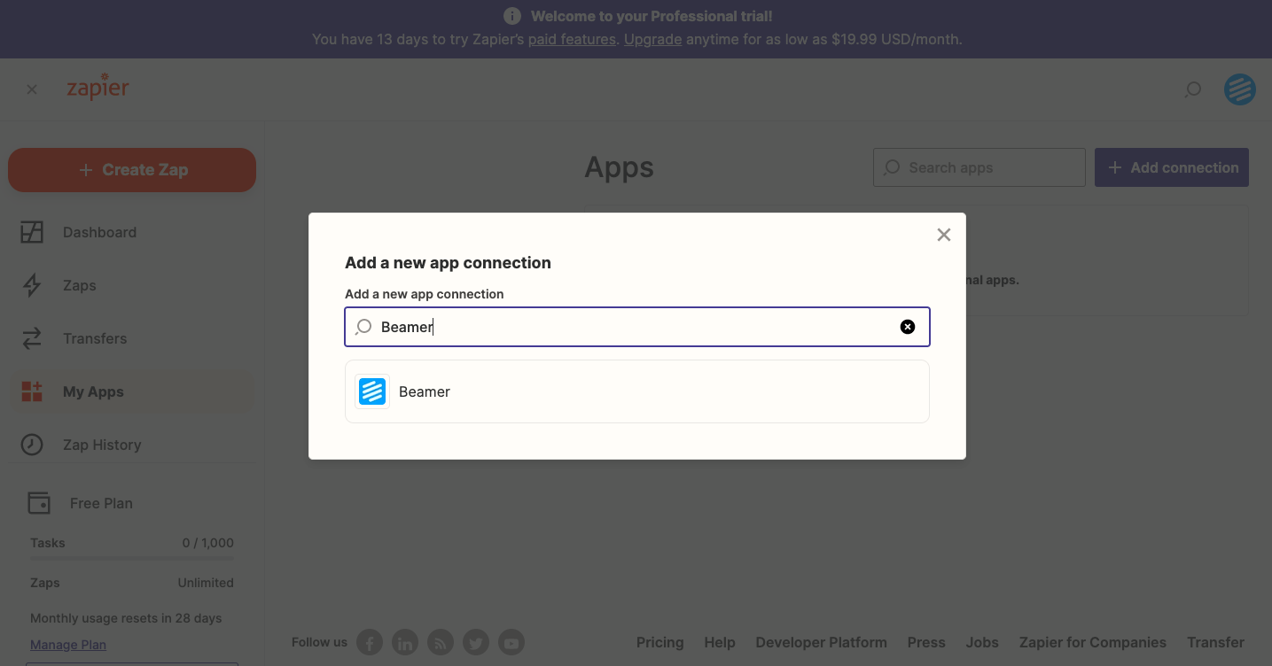 Zapier app connection example