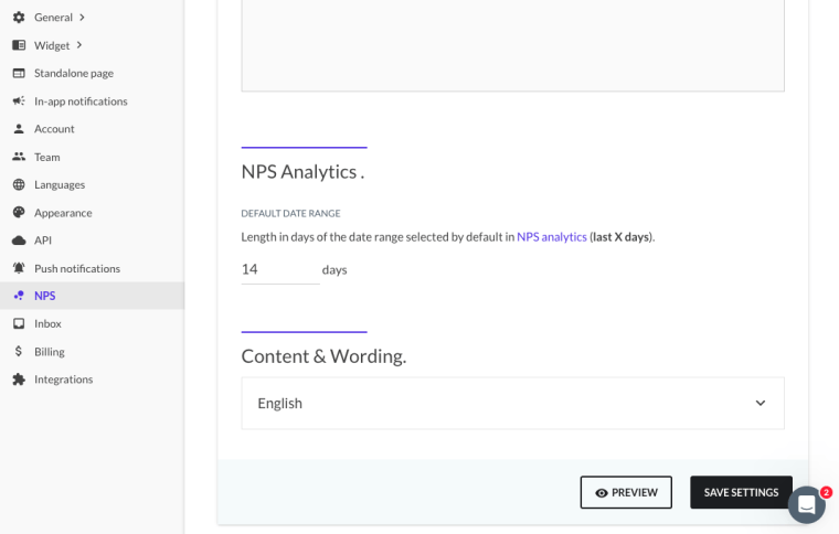 NPS analytics default setting demo
